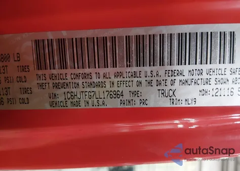 2020 Jeep Gladiator Overland 4X4 z USA, uszkodzony, nr VIN 1C6HJTFG7LL176964